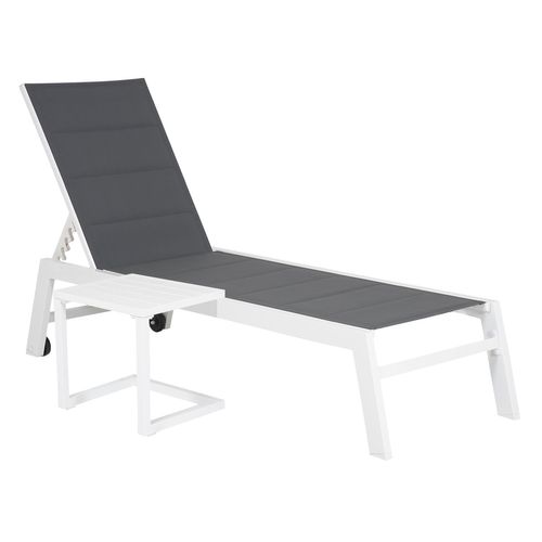 Set Bain De Soleil Et Table D'appoint Barbados En Textilène Gris - Aluminium Blanc