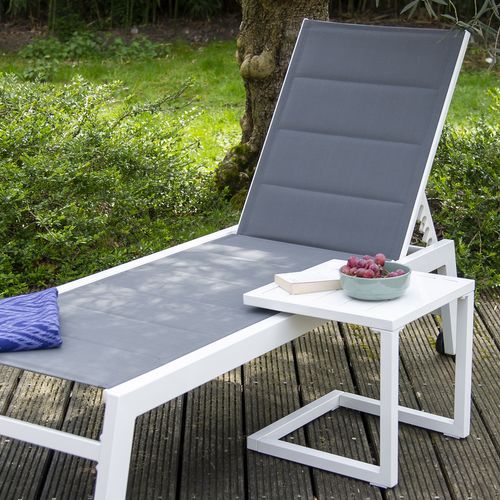 Set Bain De Soleil Et Table D'appoint Barbados En Textilène Gris - Aluminium Blanc