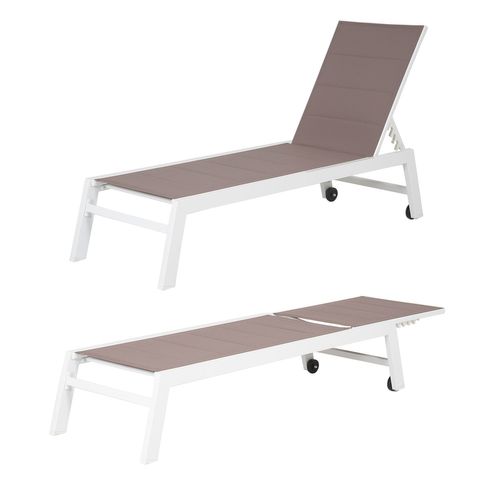 Set Bain De Soleil Et Table D'appoint Barbados En Textilène Taupe - Aluminium Blanc