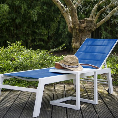 Set Bain De Soleil Et Table D'appoint Barbados En Textilène Bleu - Aluminium Blanc