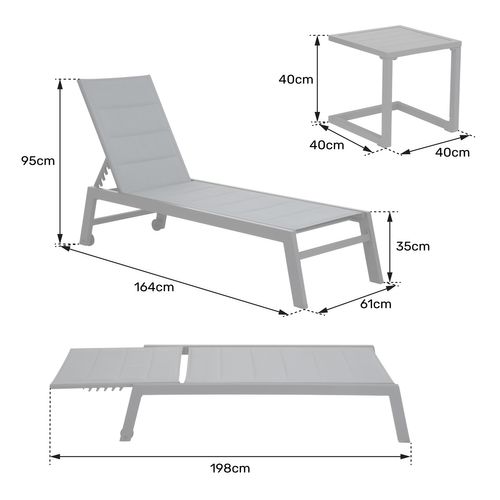 Set Bain De Soleil Et Table D'appoint Barbados En Textilène Bleu - Aluminium Blanc