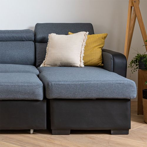 Canapé D'angle Convertible Warren 3 Places Gris Chiné Et Noir