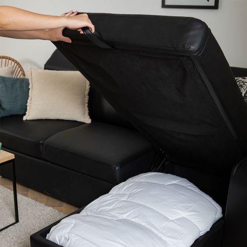 Canapé D'angle Convertible Warren 3 Places Simili Noir