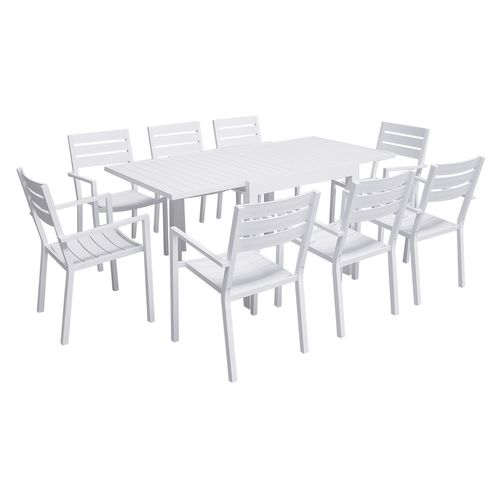 Salon De Jardin Venezia Extensible 90/180 En Aluminium Blanc - 8 Places