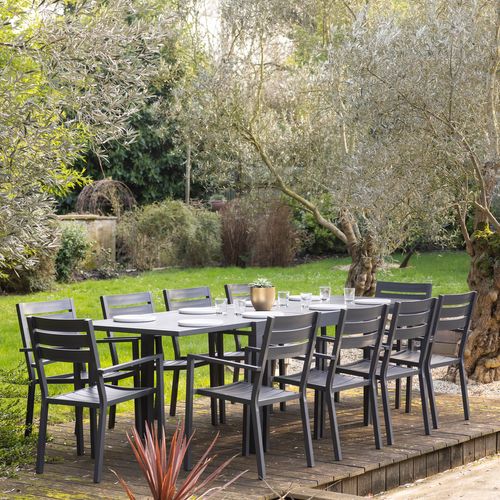 Salon De Jardin Extensible 10 Places De 180/300cm Aluminium Anthracite Venezia