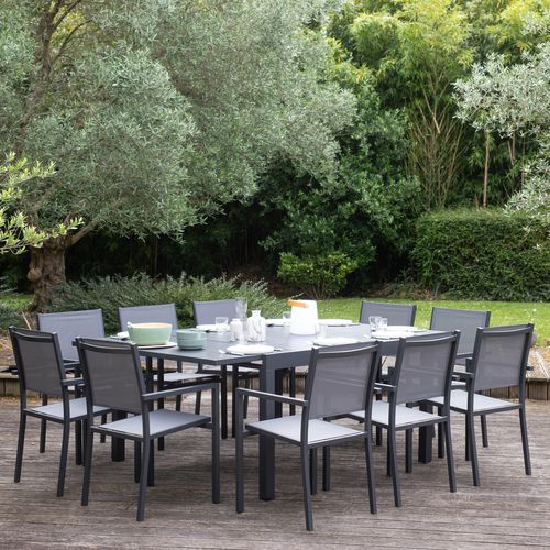 Salon De Jardin Venezia 140/200cm 10 Pl. Aluminium Anthracite