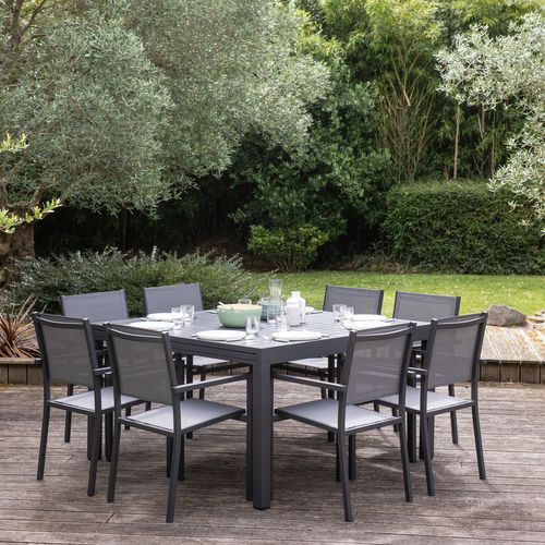 Salon De Jardin Venezia 140/200cm 10 Pl. Aluminium Anthracite