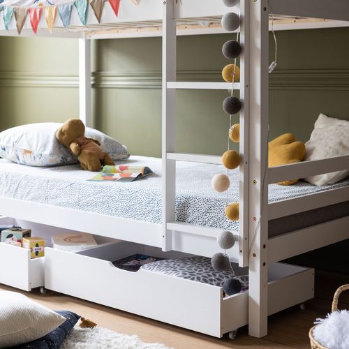 Lits Superposés Pour Enfants 190x90cm Blanc Avec Tiroirs Ambre