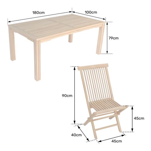 Salon De Jardin En Teck Java - Table Rectangulaire Et Chaises Pliantes - 8 Places