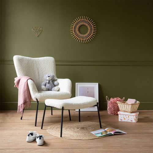 Fauteuil En Tissu Bouclette Écru Avec Repose-pieds Eira