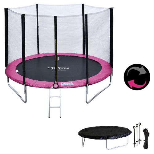 Trampoline 245cm Réversible Rose/gris Canberra + Échelle, Bâche Et Kit D'ancrage