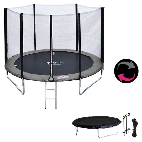 Trampoline 245cm Réversible Gris/rose Canberra + Échelle, Bâche Et Kit D'ancrage