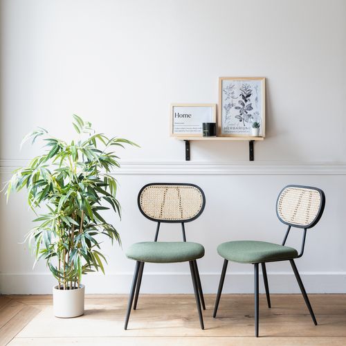 Lot De 2 Chaises En Cannage Et Tissu Boucle Vert Kaki Elena