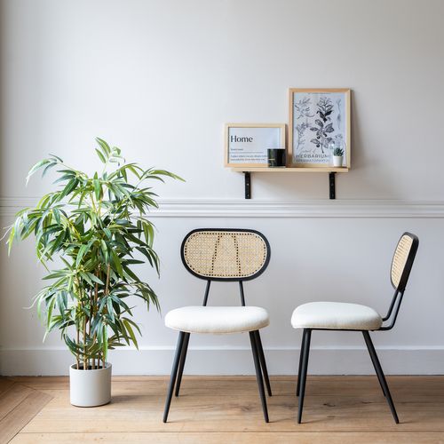 Lot De 2 Chaises En Cannage Et Tissu Boucle Écru Elena