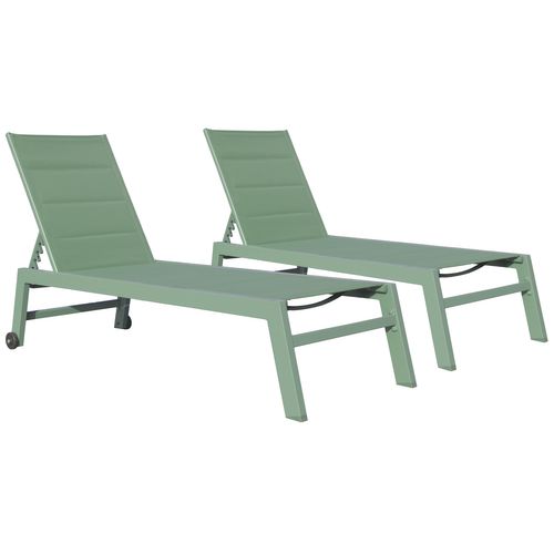 Lot De 2 Bains De Soleil Barbados En Textilène Vert Sauge - Aluminium Vert Sauge