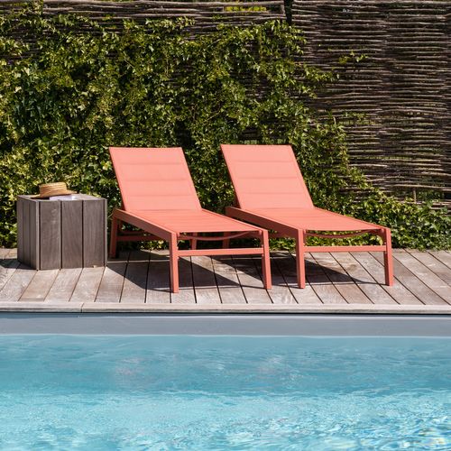Lot De 2 Bains De Soleil Barbados En Textilène Terracotta - Aluminium Terracotta