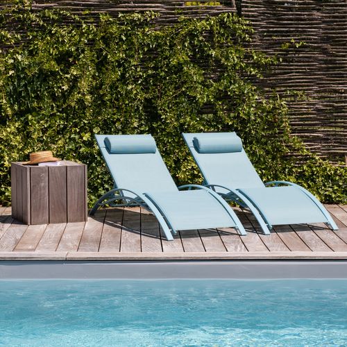 Lot De 2 Transats Galapagos En Textilène Bleu Clair - Aluminium Bleu Clair
