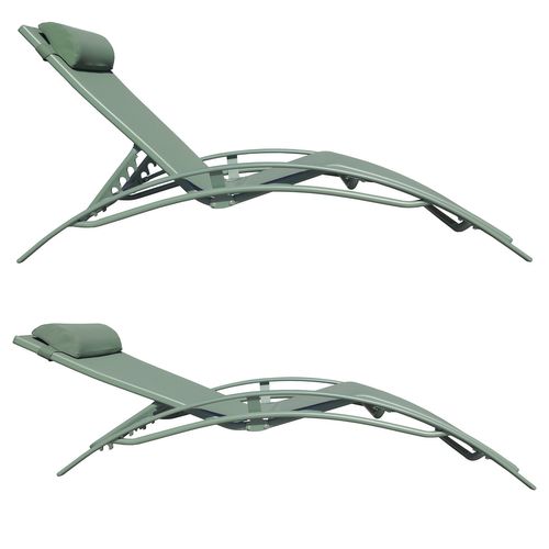 Lot De 2 Transats Galapagos En Textilène Vert Sauge - Aluminium Vert Sauge