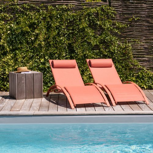 Lot De 2 Transats Galapagos En Textilène Terracotta - Aluminium Terracotta