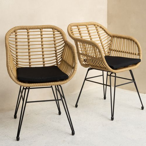 Lot De 2 Fauteuils En Rotin Synthétique Avec Coussins Cinta