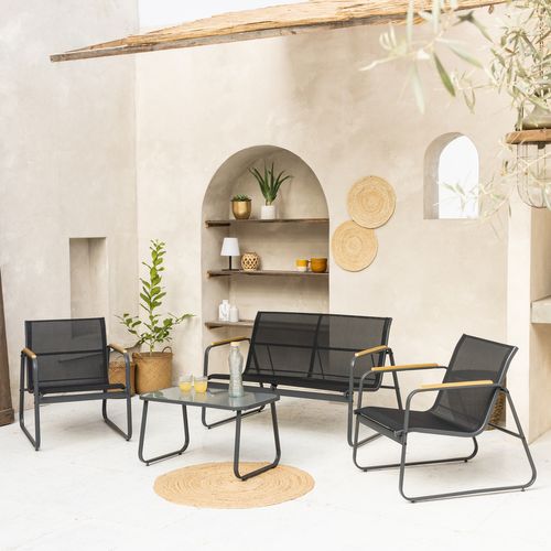 Salon De Jardin En Textilène 4 Places Noir Tenerife