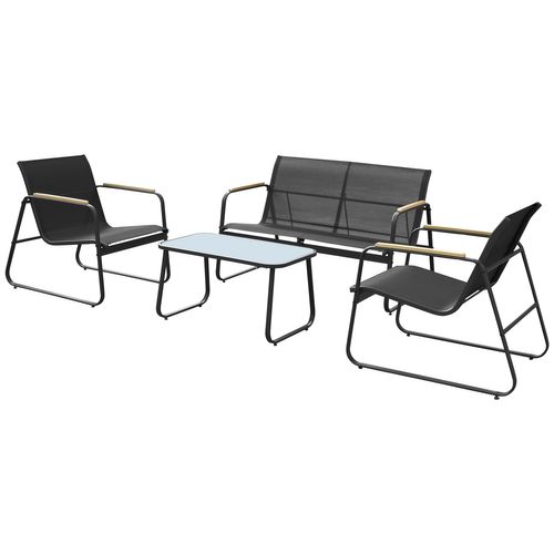 Salon De Jardin En Textilène 4 Places Noir Tenerife