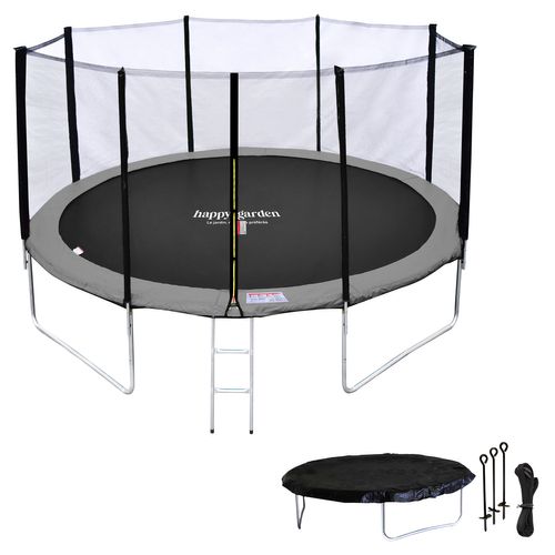 Trampoline 430cm Réversible Rose/gris Melbourne, Échelle, Bâche Et Kit D'ancrage
