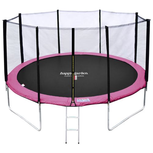 Trampoline 430cm Réversible Rose/gris Melbourne, Échelle, Bâche Et Kit D'ancrage