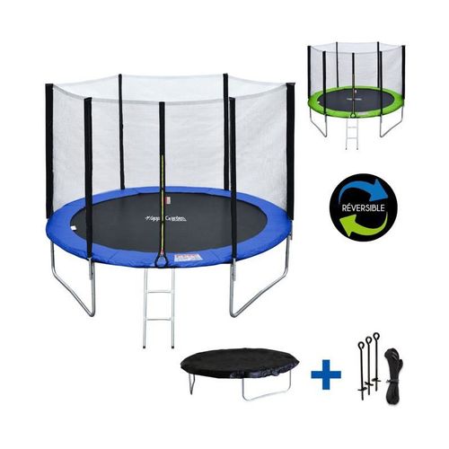 Trampoline 305cm Réversible Bleu/vert Adelaïde + Échelle, Bâche Et Kit D'ancrage