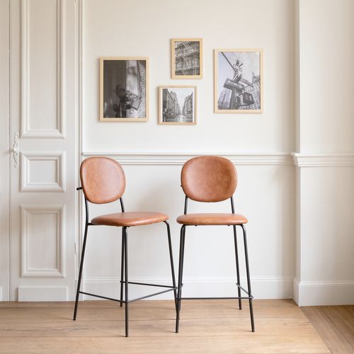 Lot De 2 Tabourets De Bar En Simili Cognac Edmond