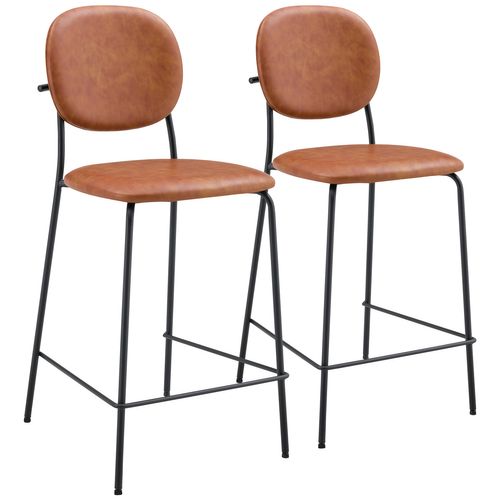 Lot De 2 Tabourets De Bar En Simili Cognac Edmond