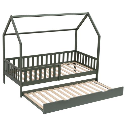 Lit Cabane Gigogne Pour Enfant 190x90cm Vert Marceau