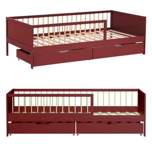 Lit Pour Enfant 190x90cm Terracotta Avec Tiroirs Adam