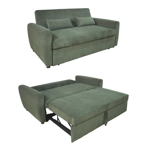 Canapé Convertible En Velours Côtelé Vert 2 Places Matt
