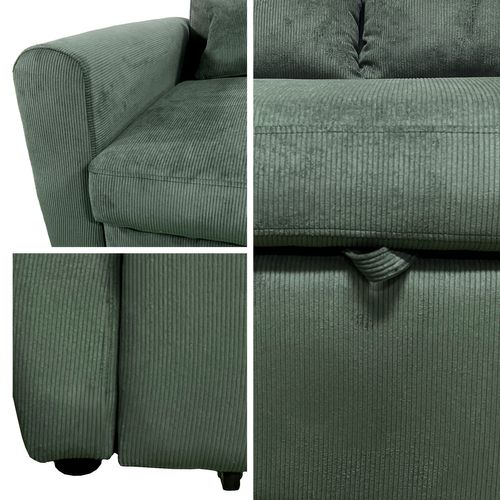 Canapé Convertible En Velours Côtelé Vert 2 Places Matt
