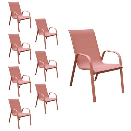 Lot De 8 Chaises Marbella En Textilène Terracotta - Aluminium Terracotta