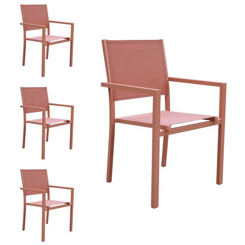 Lot De 4 Chaises En Aluminium Terracotta - Textilène Terracotta