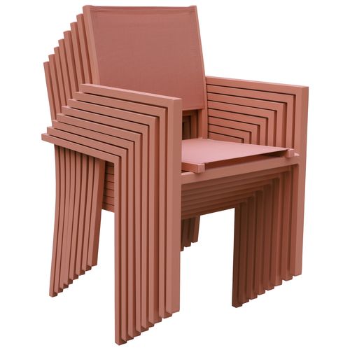 Lot De 8 Chaises En Aluminium Terracotta - Textilène Terracotta