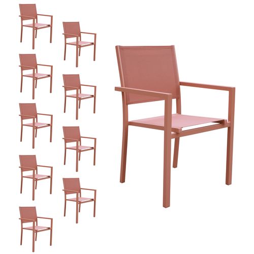 Lot De 10 Chaises En Aluminium Terracotta - Textilène Terracotta