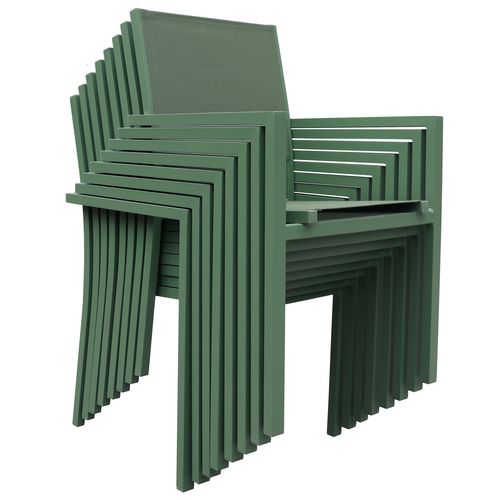 Lot De 10 Chaises En Aluminium Vert Sauge - Textilène Vert Sauge
