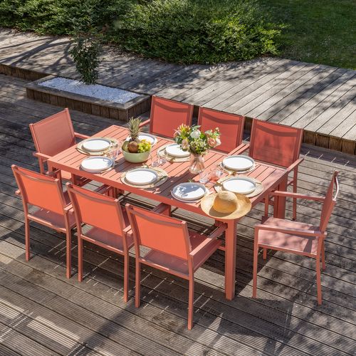 Salon De Jardin Bari En Textilène Terracotta 8 Places - Aluminium Terracotta