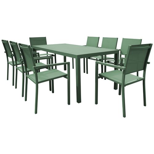 Salon De Jardin Bari En Textilène Vert Sauge 8 Places - Aluminium Vert Sauge