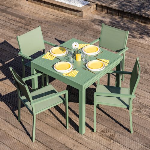 Salon De Jardin Venezia Extensible 8 Pl. Textilène Et Alu Vert Sauge