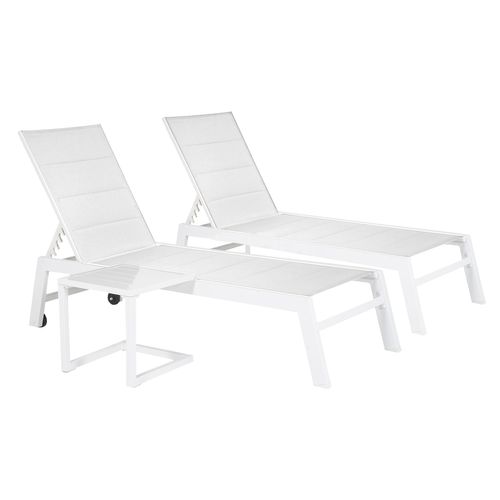 Set 2 Transats Et Table D'appoint Barbados Textilène Et Aluminium Blanc