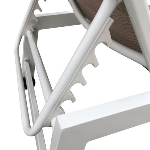 Set 2 Transats Et Table D'appoint Barbados Textilène Taupe - Aluminium Blanc