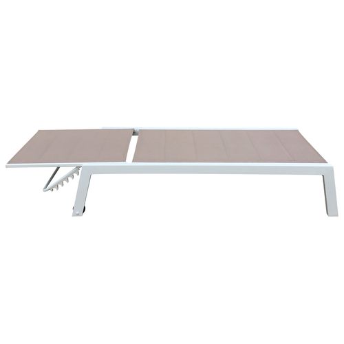 Set 2 Transats Et Table D'appoint Barbados Textilène Taupe - Aluminium Blanc