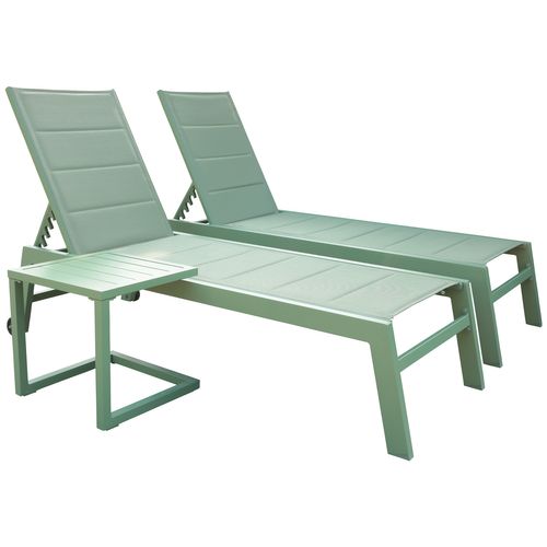 Set 2 Transats Et Table D'appoint Barbados Textilène Et Aluminium Vert Sauge