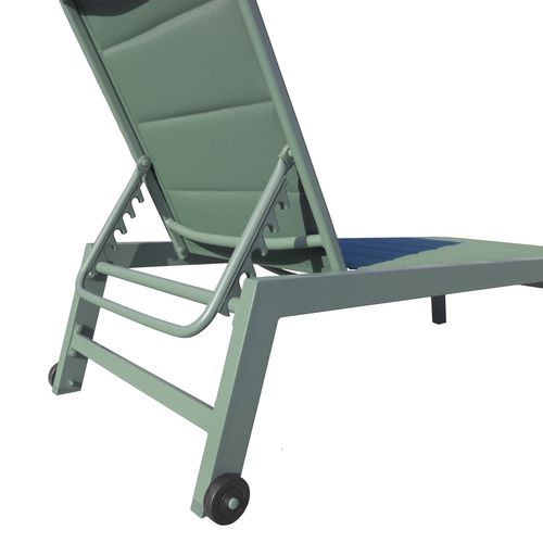 Set 2 Transats Et Table D'appoint Barbados Textilène Et Aluminium Vert Sauge