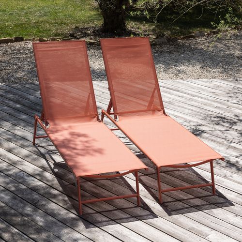 Lot De 2 Bains De Soleil Pliants Sicilia En Textilène Terracotta