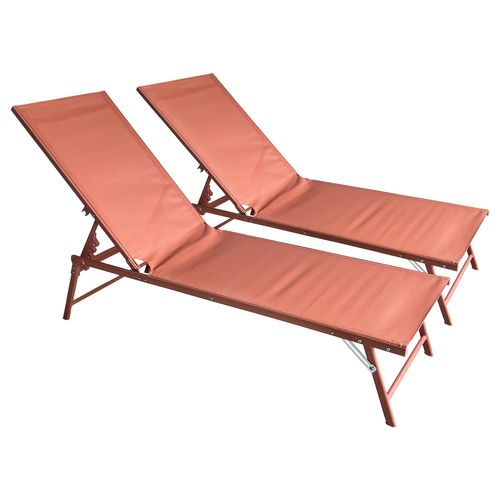 Lot De 2 Bains De Soleil Pliants Sicilia En Textilène Terracotta